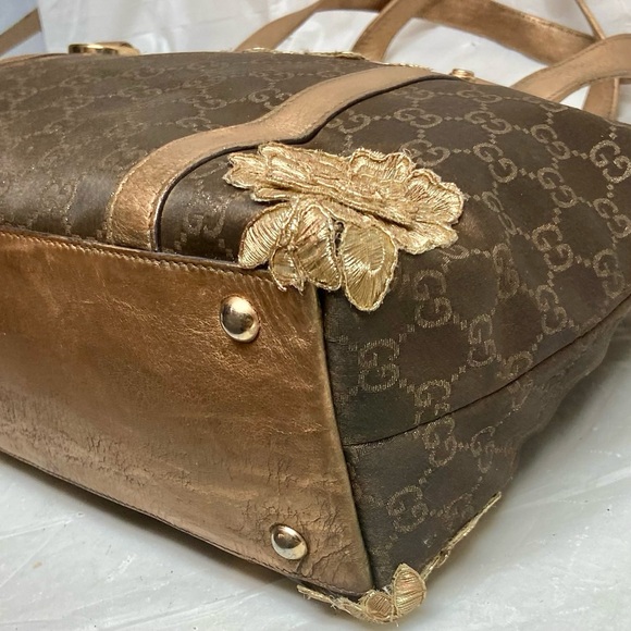 Vintage, Rare, Gucci, GG Brown and Gold Coated Canvas Handbag (12in x 9in x 4in) - Picture 9 of 15